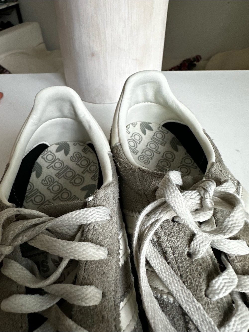 adidas Spezial Suede Sneakers in Light Gray and White with Gum Sole - Picture 4 of 10